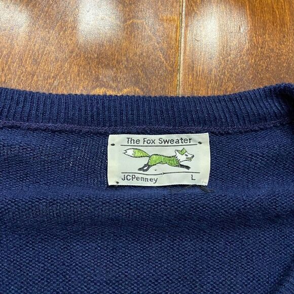 The Fox Sweater Vintage 80s Navy Blue V-Neck Acrylic Sweater Men's Size Large - Picture 6 of 9